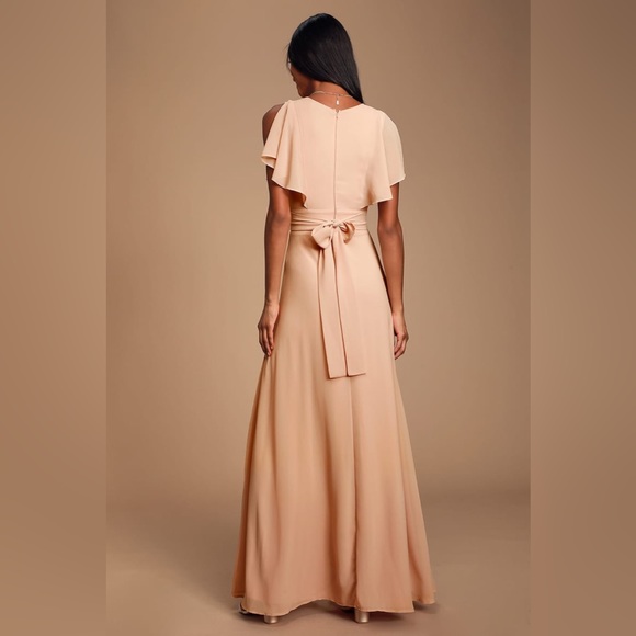 Lulu’s Dearly Loved Blush Pink Flutter Sleeve Maxi Dress Bridesmaids - Picture 4 of 11